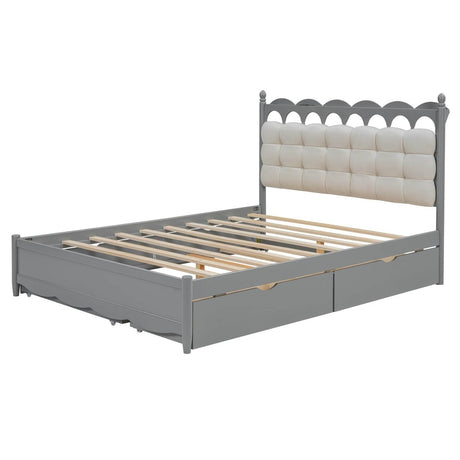 Queen Platform Bed With Trundle Drawers USB Ports Gray - Calmora - Sleep Galleria