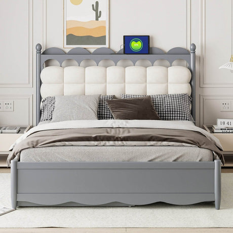 Queen Platform Bed With Trundle Drawers USB Ports Gray - Calmora - Sleep Galleria