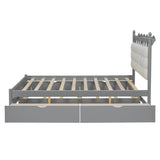 Queen Platform Bed With Trundle Drawers USB Ports Gray - Sleep Galleria