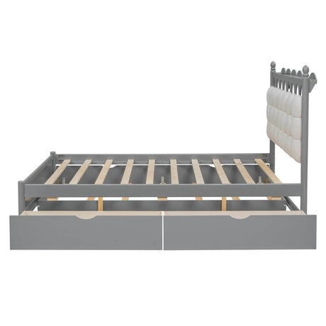 Queen Platform Bed With Trundle Drawers USB Ports Gray - Calmora - Sleep Galleria