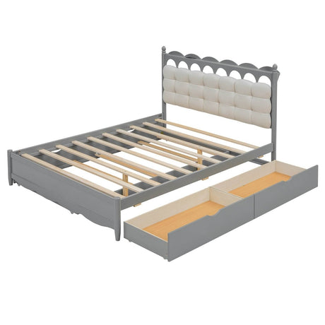 Queen Platform Bed With Trundle Drawers USB Ports Gray - Calmora - Sleep Galleria
