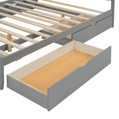 Queen Platform Bed With Trundle Drawers USB Ports Gray - Calmora - Sleep Galleria