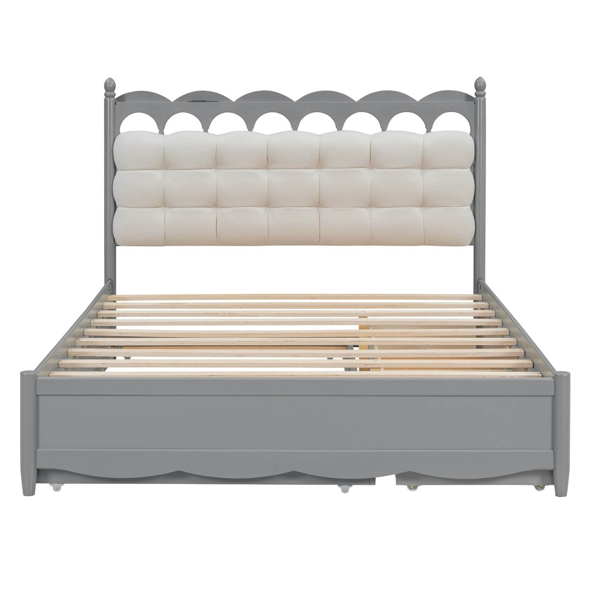 Queen Platform Bed With Trundle Drawers USB Ports Gray - Sleep Galleria