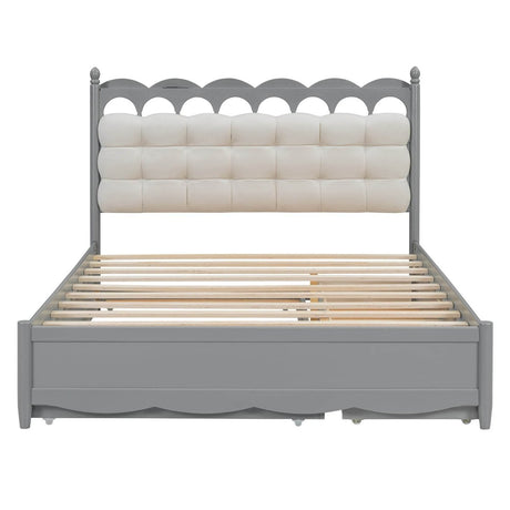 Queen Platform Bed With Trundle Drawers USB Ports Gray - Calmora - Sleep Galleria