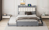 Queen Platform Bed With Trundle Drawers USB Ports Gray - Sleep Galleria