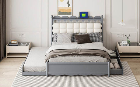 Queen Platform Bed With Trundle Drawers USB Ports Gray - Calmora - Sleep Galleria