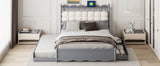 Queen Platform Bed With Trundle Drawers USB Ports Gray - Sleep Galleria