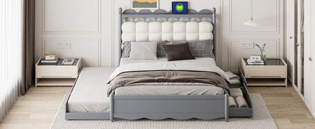 Queen Platform Bed With Trundle Drawers USB Ports Gray - Calmora - Sleep Galleria
