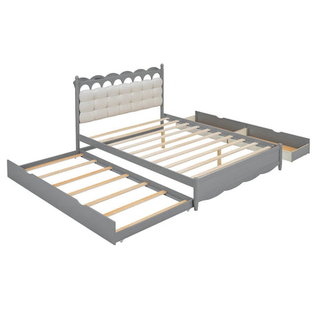 Queen Platform Bed With Trundle Drawers USB Ports Gray - Calmora - Sleep Galleria