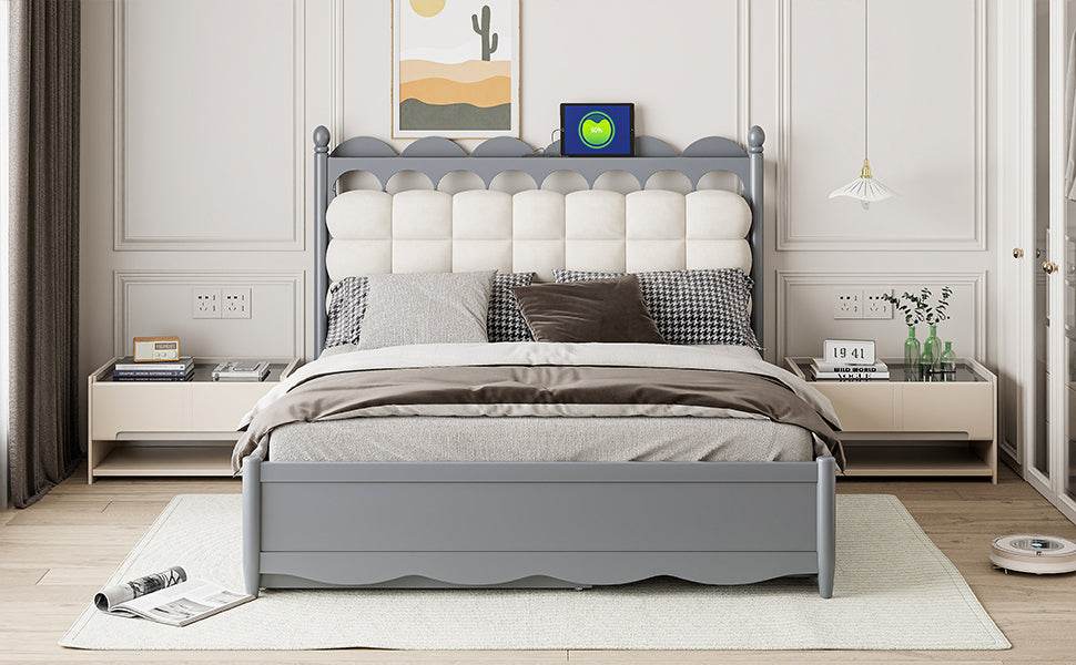 Queen Platform Bed With Trundle Drawers USB Ports Gray - Sleep Galleria