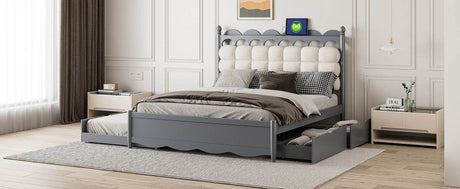 Queen Platform Bed With Trundle Drawers USB Ports Gray - Calmora - Sleep Galleria