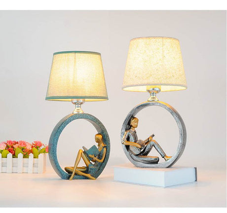 Reading Girl Resin Cloth Table Lamp LED Nightlight - Calmora - Sleep Galleria