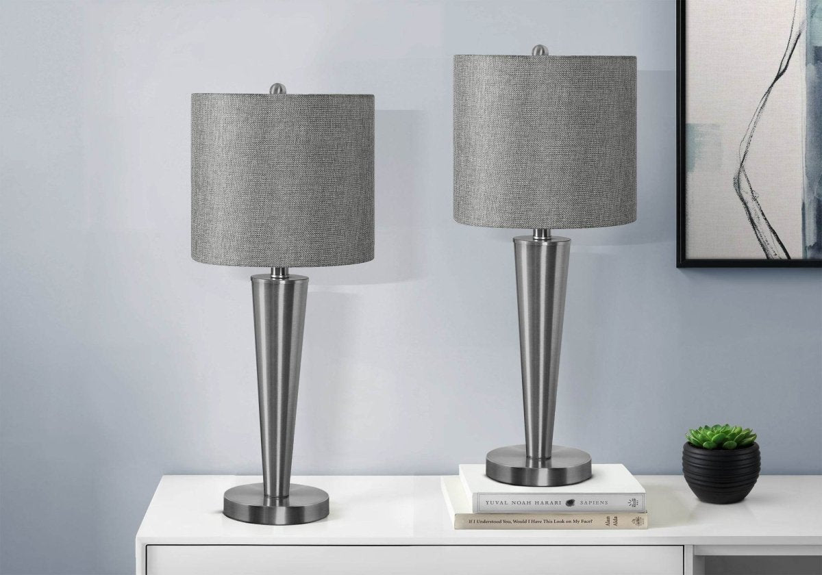 Set of 2 Contemporary Nickel Metal Table Lamps With USB - Calmora - Sleep Galleria