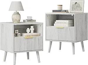 Set of 2 Modern Fluted Wood Nightstands - Calmora - Sleep Galleria