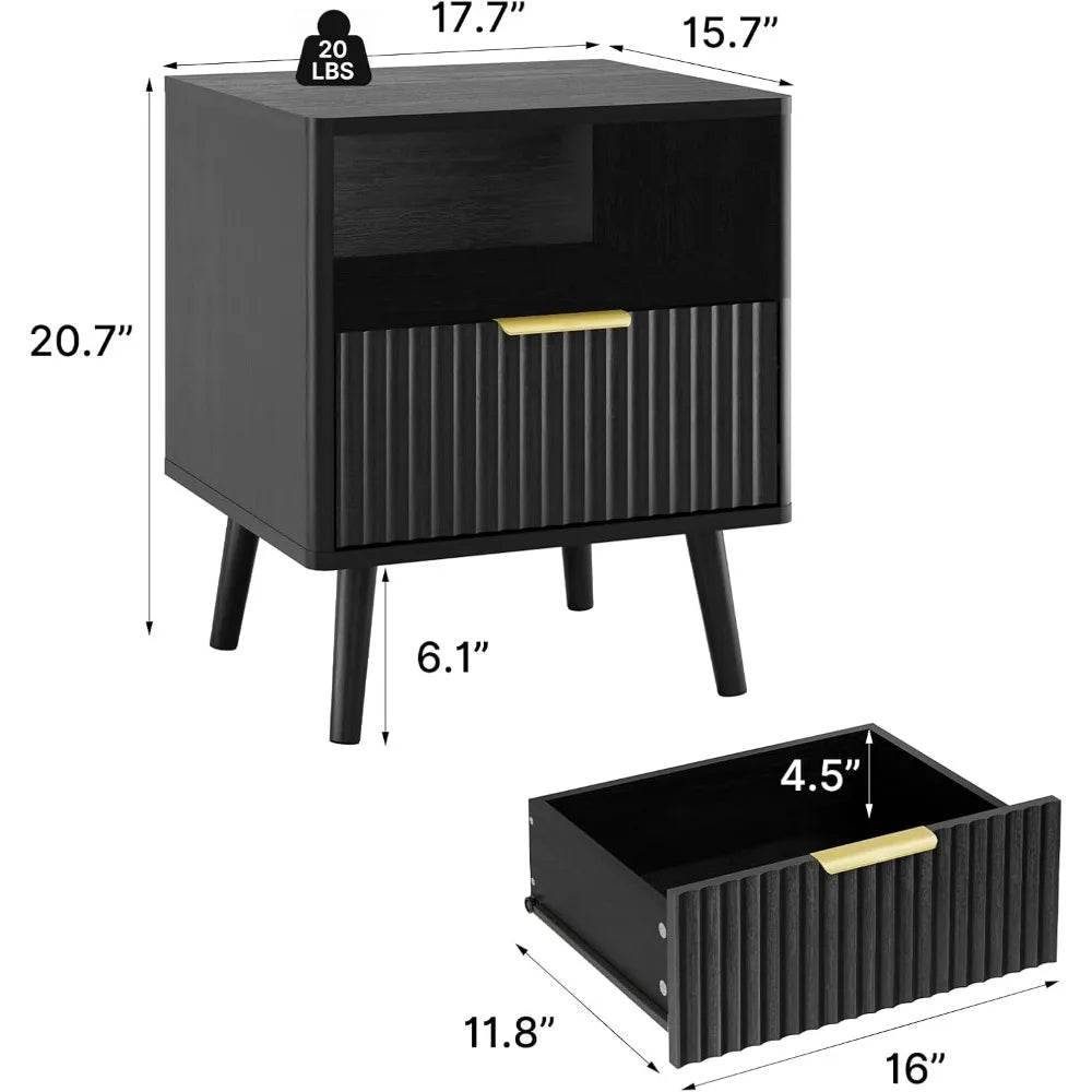 Set of 2 Modern Fluted Wood Nightstands - Sleep Galleria