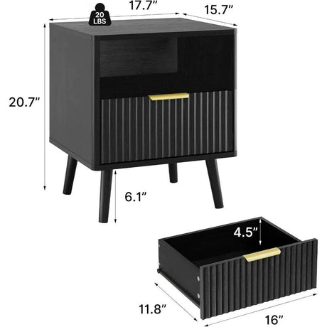 Set of 2 Modern Fluted Wood Nightstands - Calmora - Sleep Galleria