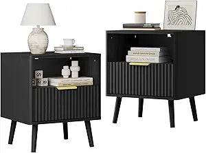 Set of 2 Modern Fluted Wood Nightstands - Calmora - Sleep Galleria