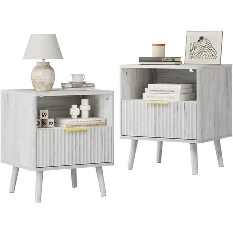 Set of 2 Modern Fluted Wood Nightstands - Calmora - Sleep Galleria