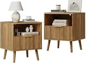Set of 2 Modern Fluted Wood Nightstands - Calmora - Sleep Galleria