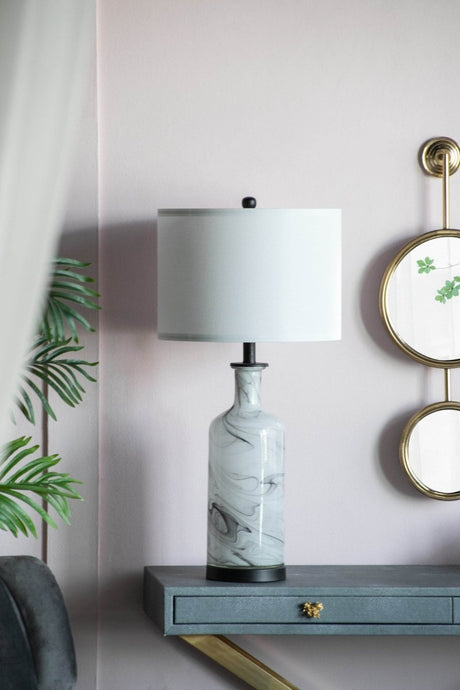 Tall Swirled Glass Table Lamp With Linen Shade - Calmora - Sleep Galleria