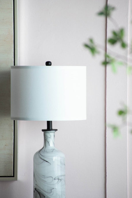 Tall Swirled Glass Table Lamp With Linen Shade - Calmora - Sleep Galleria