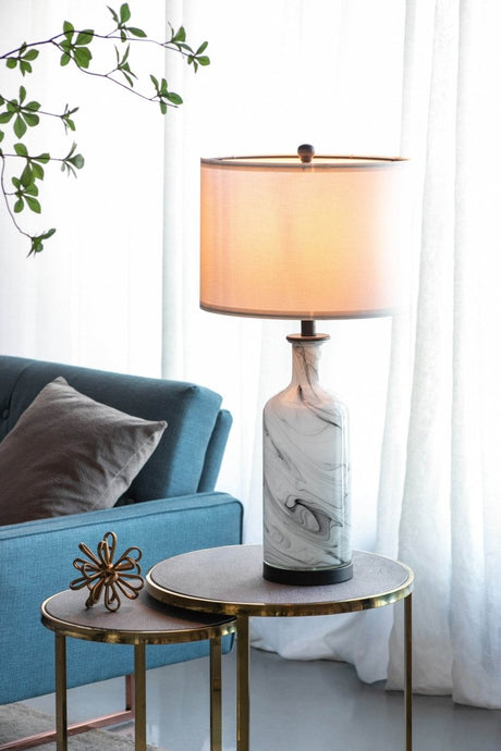 Tall Swirled Glass Table Lamp With Linen Shade - Calmora - Sleep Galleria