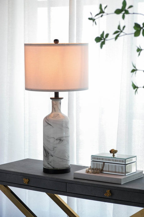 Tall Swirled Glass Table Lamp With Linen Shade - Calmora - Sleep Galleria
