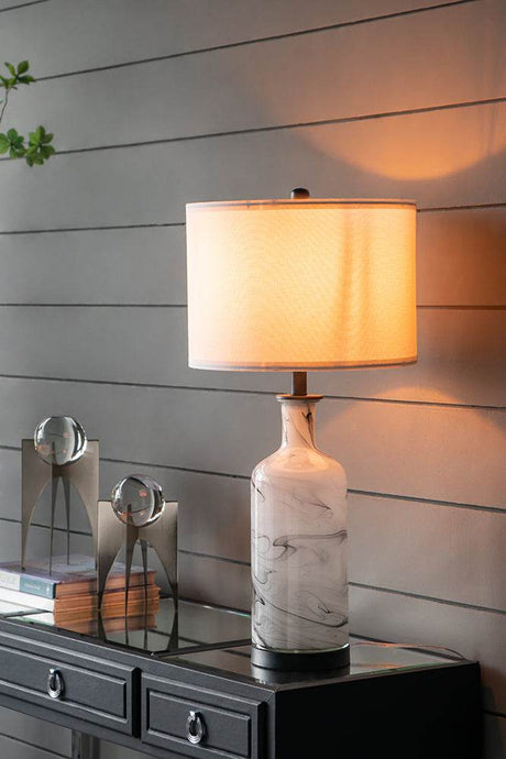 Tall Swirled Glass Table Lamp With Linen Shade - Calmora - Sleep Galleria