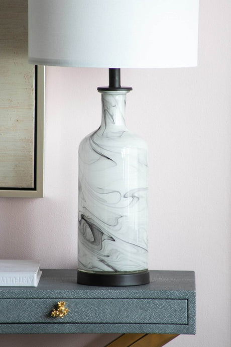 Tall Swirled Glass Table Lamp With Linen Shade - Calmora - Sleep Galleria