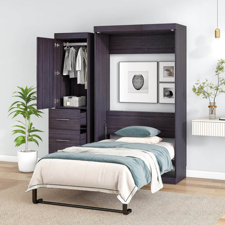 Twin Foldable Murphy Bed With Wardrobe And Drawers - Calmora - Sleep Galleria