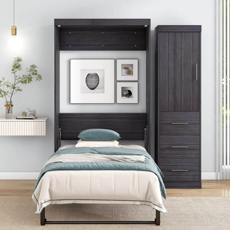 Twin Foldable Murphy Bed With Wardrobe And Drawers - Calmora - Sleep Galleria