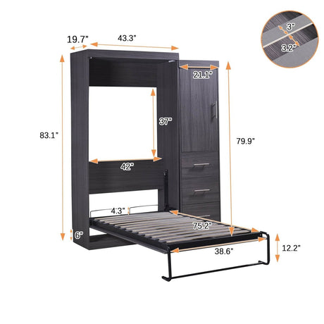 Twin Foldable Murphy Bed With Wardrobe And Drawers - Calmora - Sleep Galleria