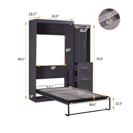 Twin Foldable Murphy Bed With Wardrobe And Drawers - Calmora - Sleep Galleria