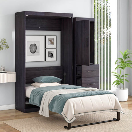 Twin Foldable Murphy Bed With Wardrobe And Drawers - Calmora - Sleep Galleria