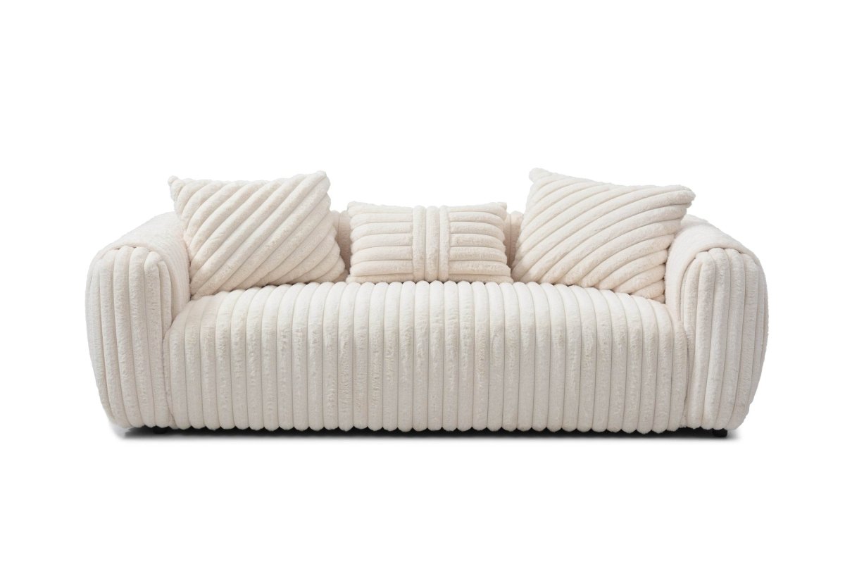 Upholstered White Boucle 3 - Seat Plush Sofa - Calmora - Sleep Galleria