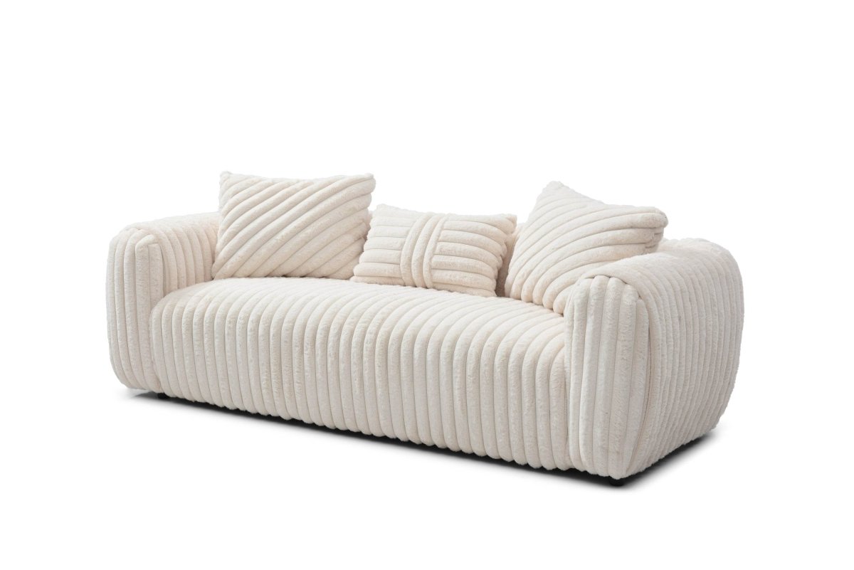 Upholstered White Boucle 3 - Seat Plush Sofa - Calmora - Sleep Galleria