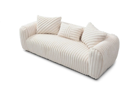 Upholstered White Boucle 3 - Seat Plush Sofa - Calmora - Sleep Galleria