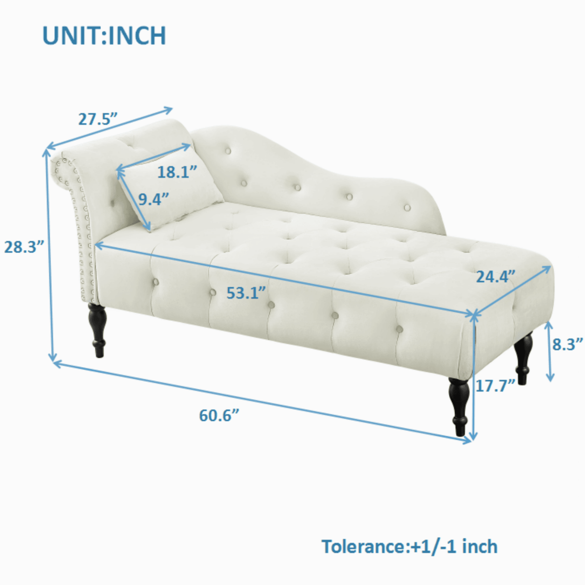 Velvet Tufted Chaise Lounge Chair - Sleep Galleria