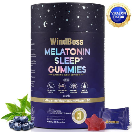 Windboss Natural Sleep Aid Gummies -80 Count- Delicious & Effective Melatonin 6 Mg Sleep+ Gummies for Adults a Restful Night'S Sleep