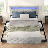 Queen Upholstered Velvet Platform Storage Bed Frame With LED