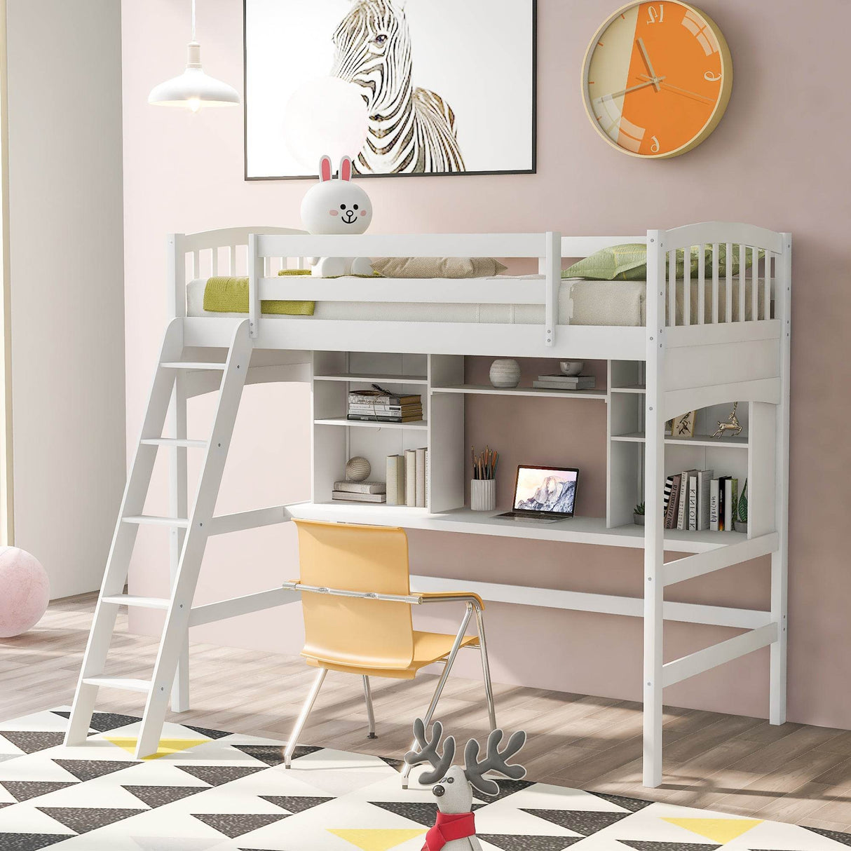 Twin Loft Bed With Desk Shelves And Solid Wood