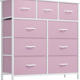 DWVO Chest of Drawer with 9 Drawers for Bedroom Fabric Dresser Storage Drawers with Handles Metal Frame for Living Room, Hallway, Nursery