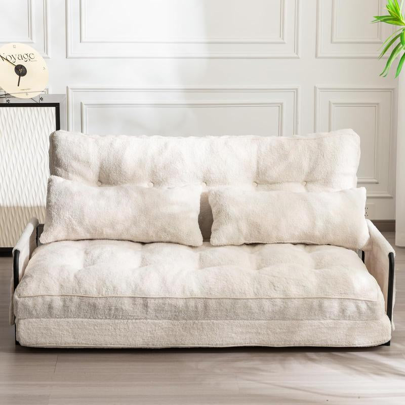 MAXYOYO Adjustable Floor Sofa Couch with 2 Pillows, Boucle Convertible Lazy Sofa Sleeper Bed with Armrest, Double Size, Living Room Furniture