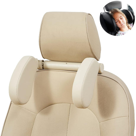 Car Headrest Pillow for Kids Adjustable Car Seat Neck Support for Travel Car Sleeping Pillow for Kids and Adult (Beige)