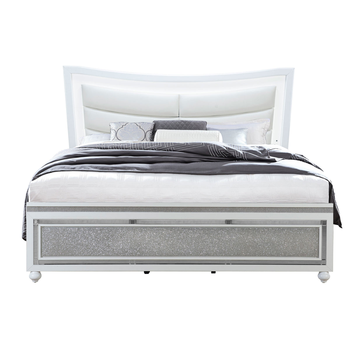 King Contemporary White Panel Bed Frame With Padded Headboard
