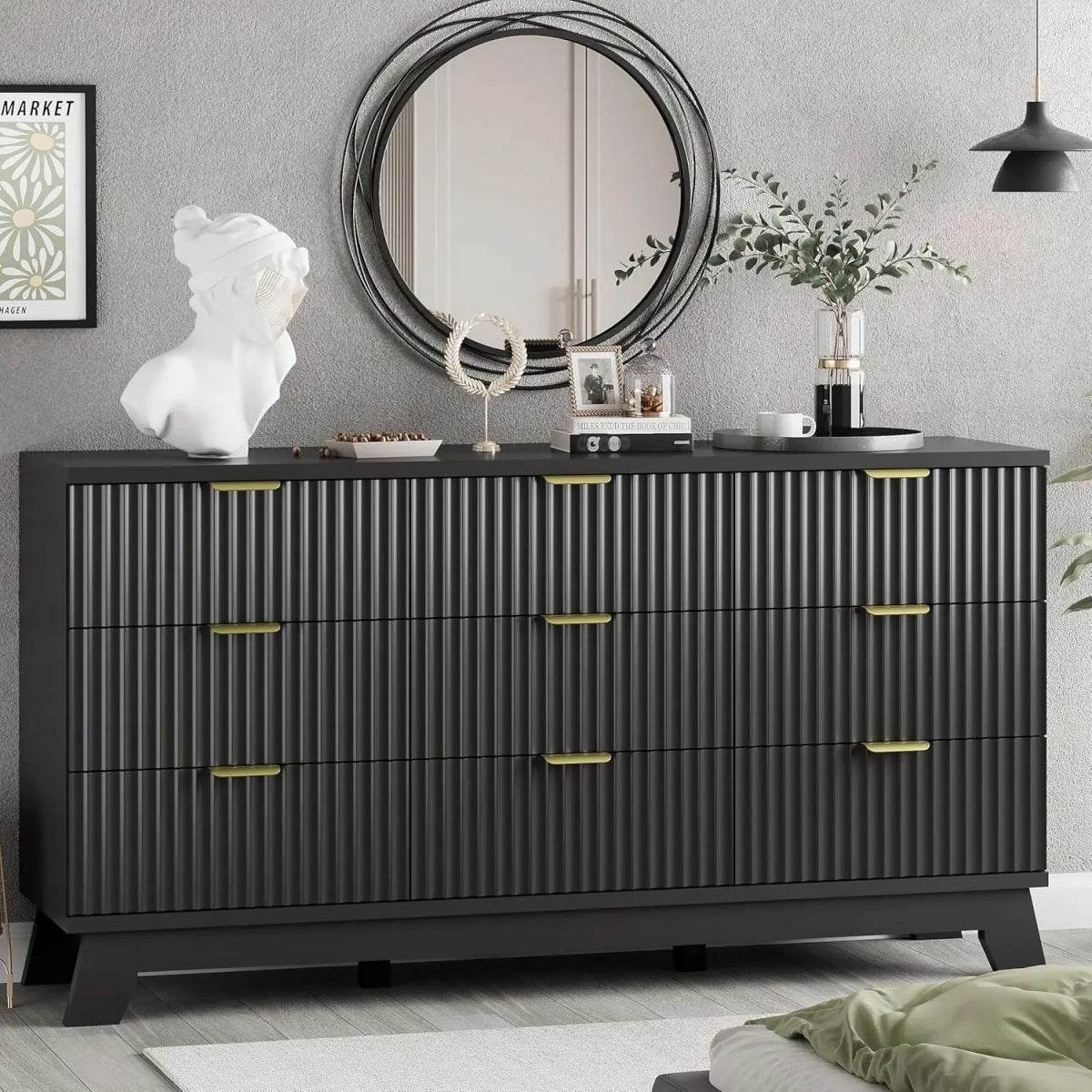 57-Inch Modern Fluted Wood Dresser With 9 Drawers - Sleep Galleria
