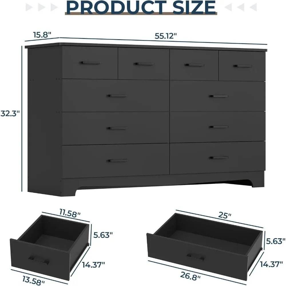 Modern 10-Drawer Engineered Wood Dresser With Charging Station - Sleep Galleria