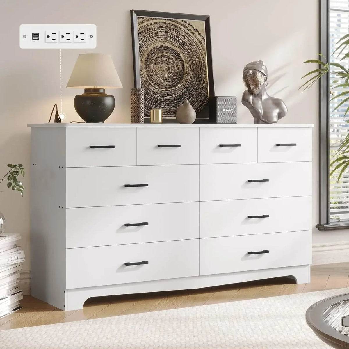 Modern 10-Drawer Engineered Wood Dresser With Charging Station - Sleep Galleria