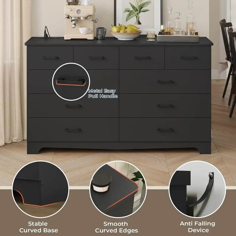 Modern 10-Drawer Engineered Wood Dresser With Charging Station - Sleep Galleria