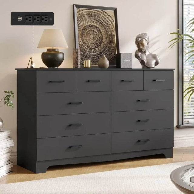 Modern 10-Drawer Engineered Wood Dresser With Charging Station - Sleep Galleria